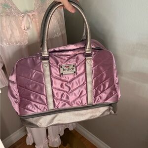 Justice Quilted Pink and Silver Travel Bag